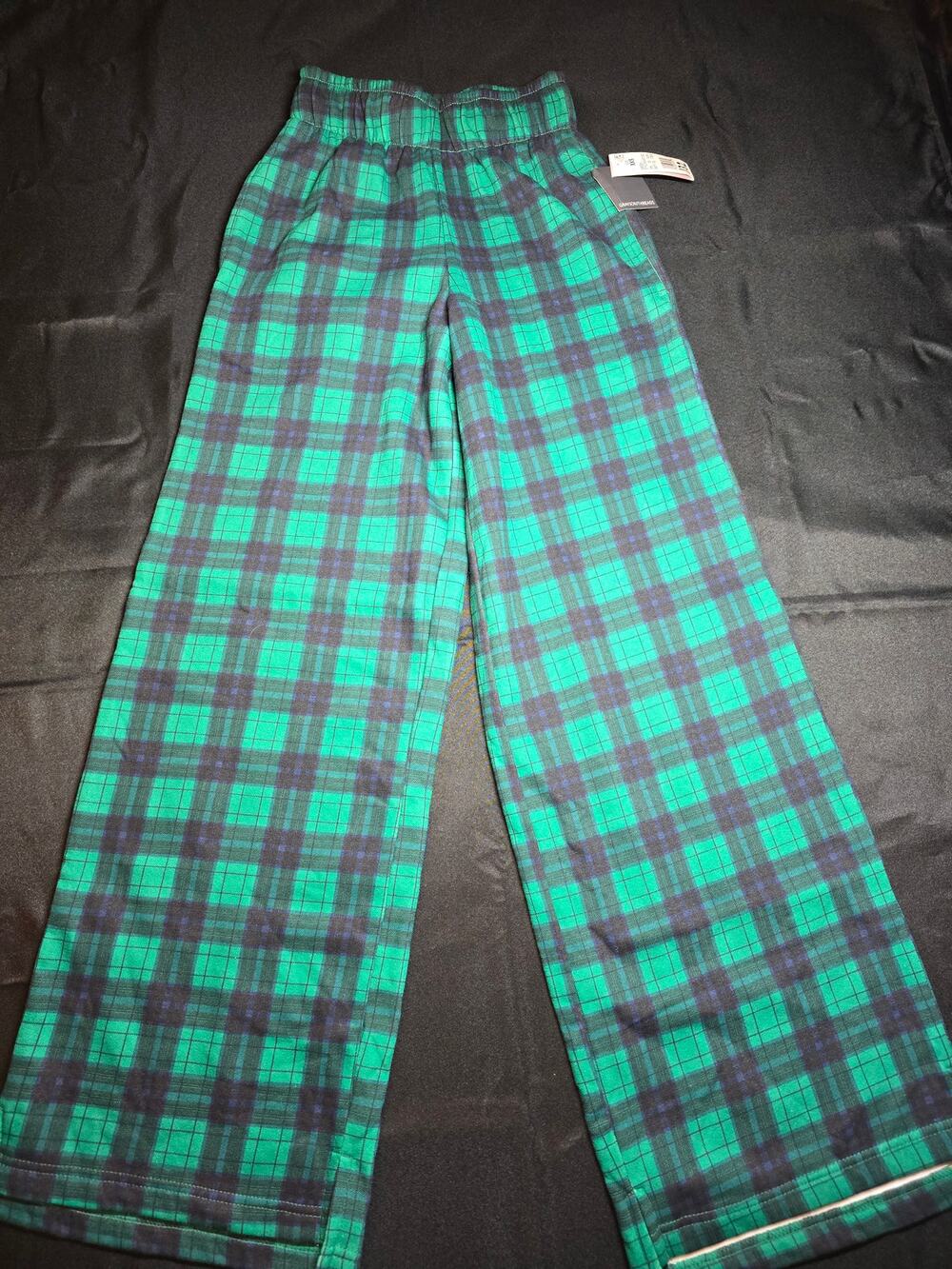 Grayson Threads Green Plaid Fleece Lounge Pajama Pants Soft Wide Leg